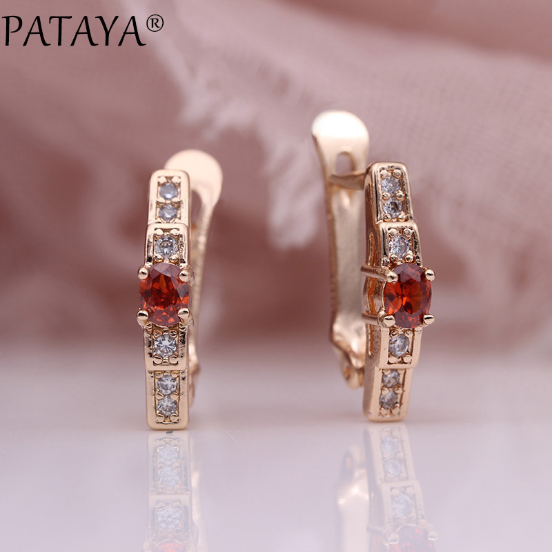 PATAYA Oval Green Earrings Women Wedding Cute Fine Jewelry 585 Rose Gold Multicolor Natural Zircon Dangle Earrings