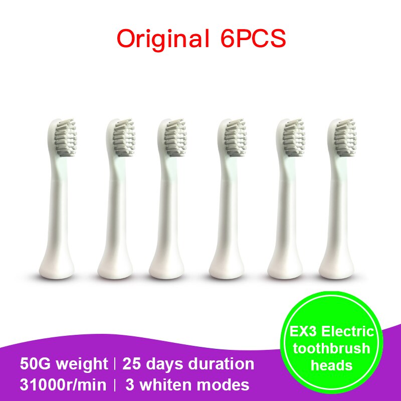 Originale pinjing  ex3 so hvide tandbørstehoveder xiaomi youpin soocas elektriske soniske ultralyds-tandbørstehoveder: Original 6 stk