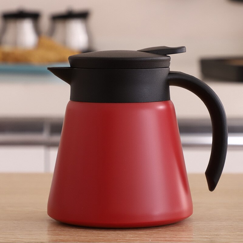 Coffee pot glass teapot-304 stainless steel double wall vacuum insulation, cool handle, non-slip silicone bottom 600ml: Red