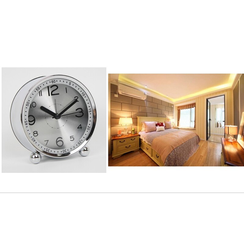 Silent Alarm Clock Desktop Watch Desktop Clock Not Ticking Simple Style Metal Dial Clock