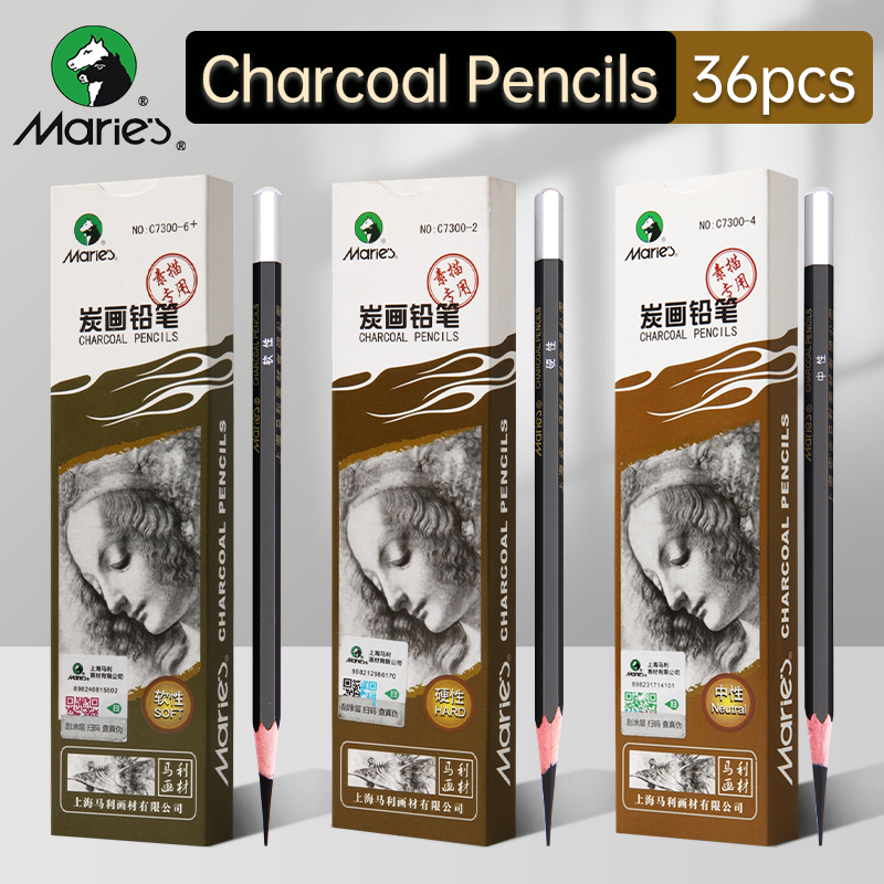 36pcs Marie's Sketch Charcoal Pencils Set for Drawing Carbon Pencils Kit for Students,Artists, for Drawing,Sketching,Shading