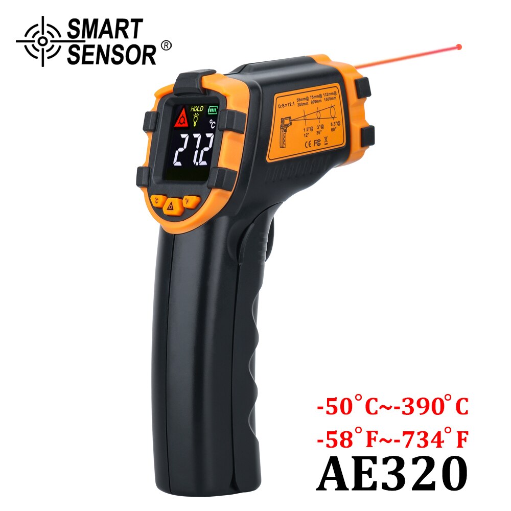 Digital Infrared Thermometer Color LCD Non-Contact Surface -50~380C 500C Temperature Meter Gun Handheld Pyrometer Imager: AE320 (-50C - 390C)