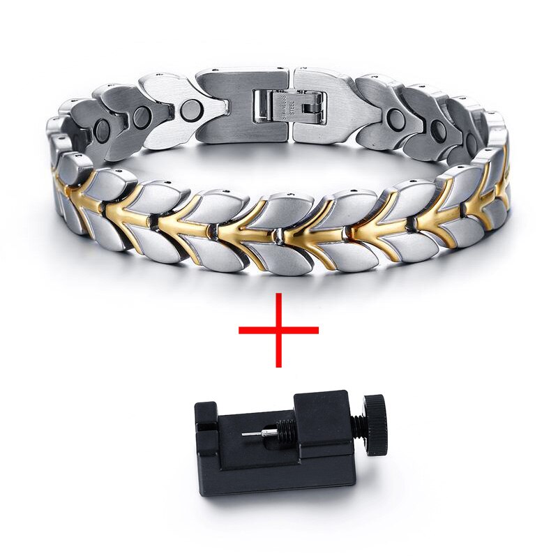 Vnox – Bracelets en chaîne de blé magnétique pour hommes, couleur or: silver Add tool