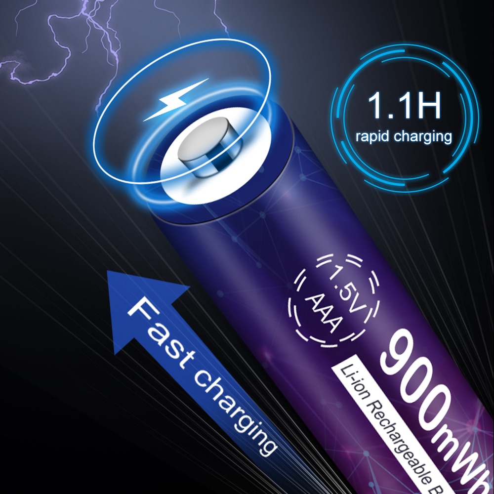 1.5V AAA battery rechargeable Li-ion battery AAA 1.5v 900mWh lithium li-ion rechargeable battery and 1.5V Li-ion battery charger