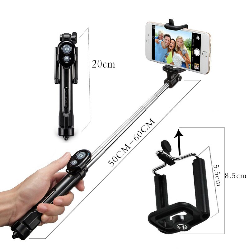 Selfiestick met afstandsbediening voor telefoon, bluetooth-statief, selfiestick met draadloze afstandsbediening voor iphone 6, 8 plus, huawei android-stick