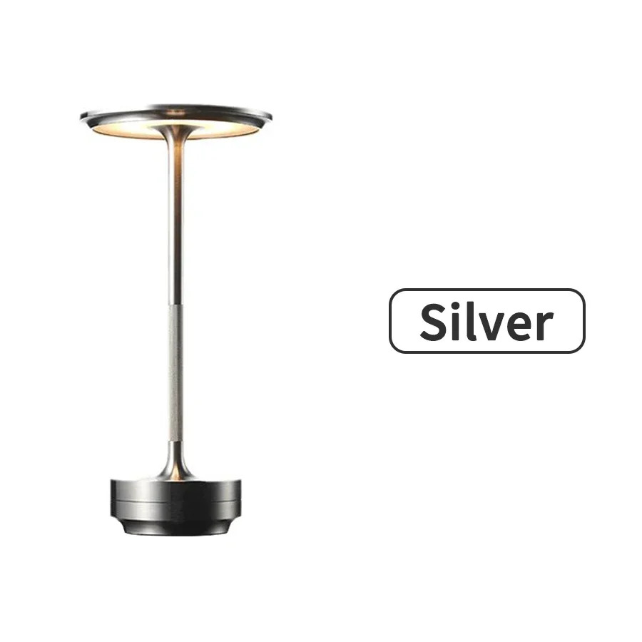 Oplaadbare draadloze tafellamp voor slaapkamer, oplaadbaar, aanraaklamp, campingkaars, creatief, USB-C, bureaulamp: Zilver