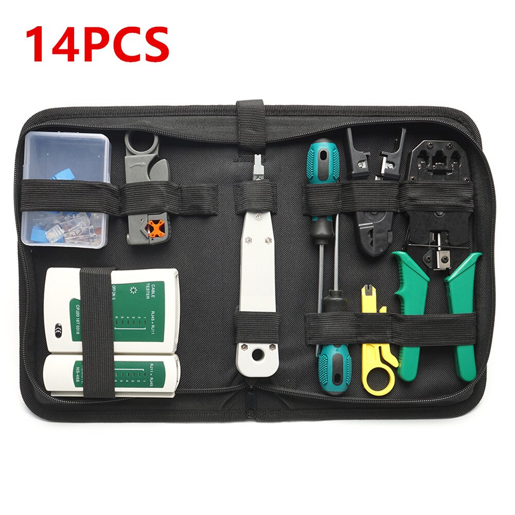 UTP/STP Network Cable LAN Tester Tool Screwdriver Wire Stripper RJ45 Connector Computer Network Crimping Pliers Tool Kit Set: 14pcs