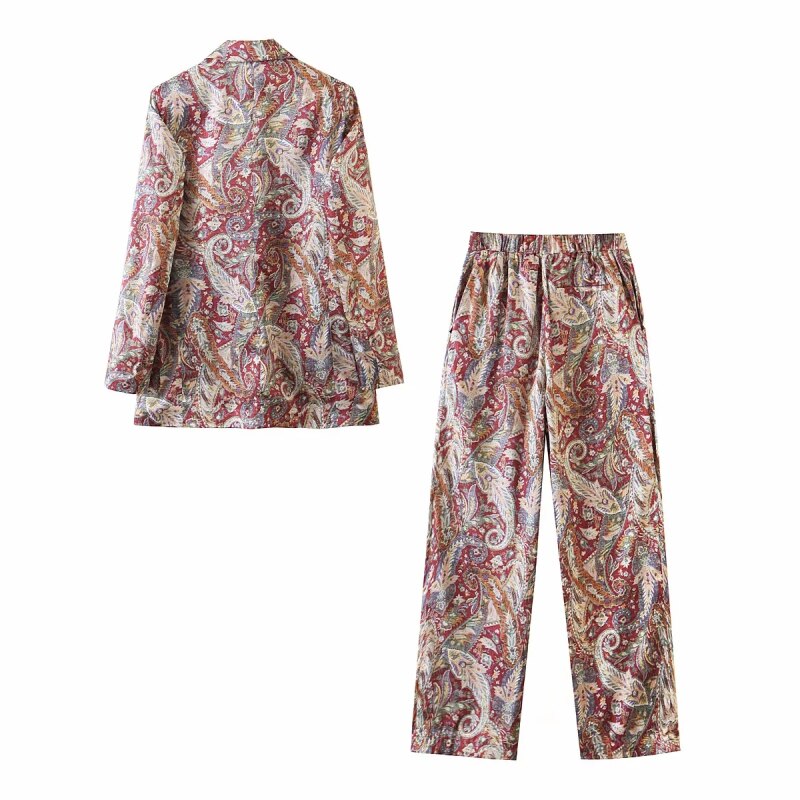 Zxqj vintage dam blommiga kostymer höst dam boho kostym casual kvinnlig chic blazer set flickor tvådelad set