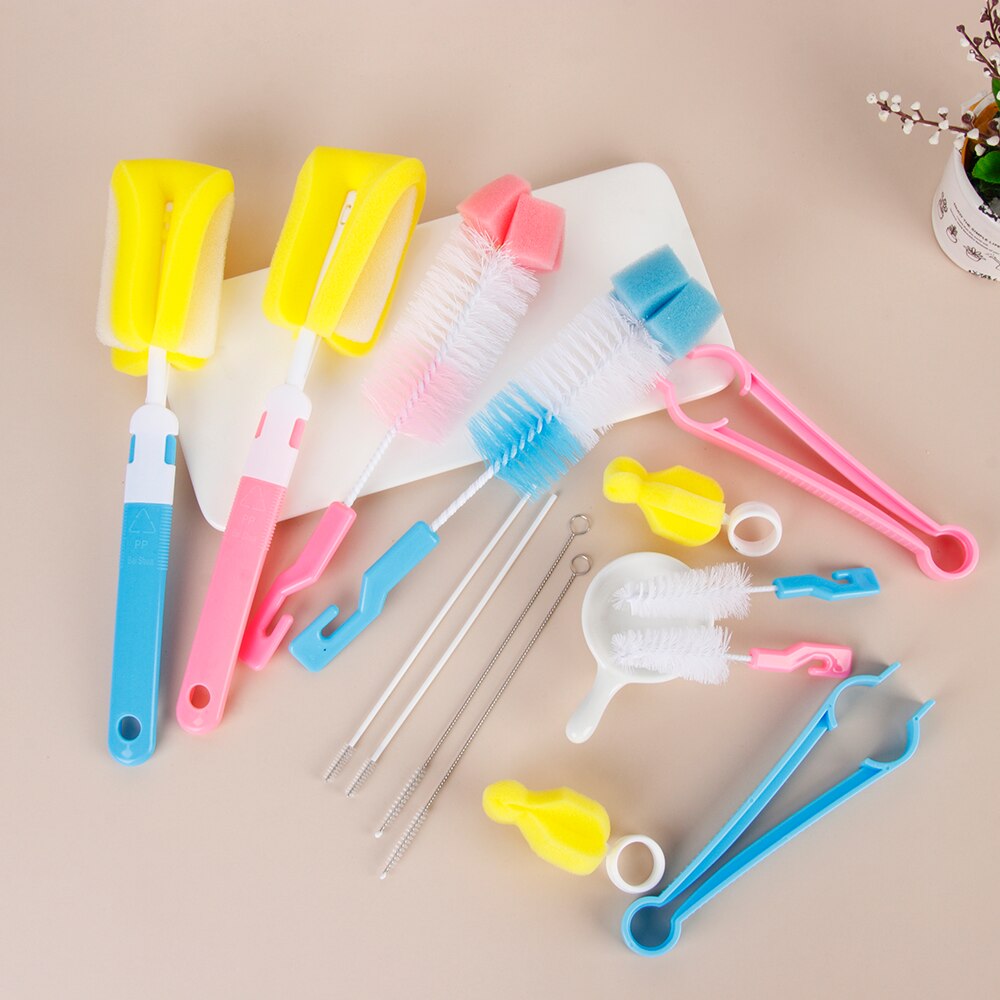 7Pcs Baby Fles Borstel Set Babyuitsteeksel 360-Graden Roterende Schone Spons Uitloop Cup Borstel Kit Fles Schoon tool