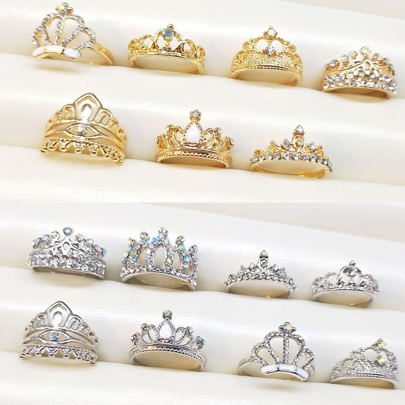 Anillos de corona de circón de cristal para mujer, 2 unids/lote, joyería de boda para nupcial, sortija de compromiso femenina delicada sin definición