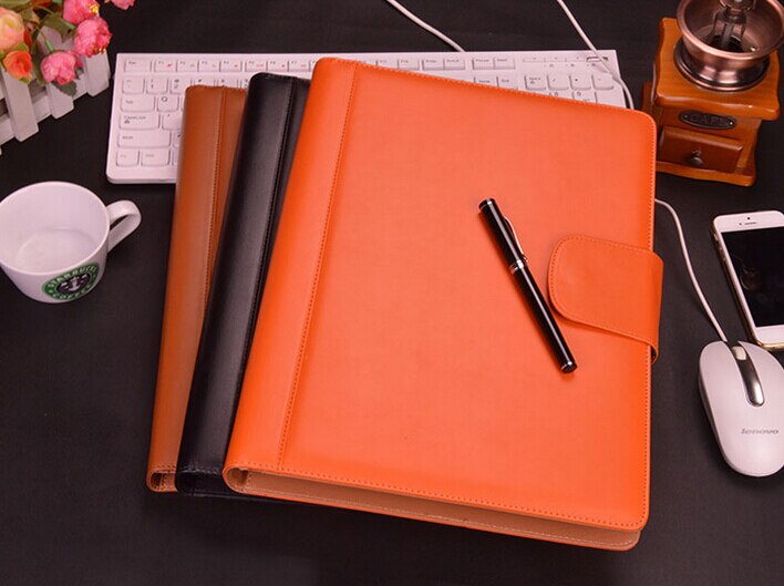 Classeur à anneaux a4 en cuir PU avec classeur-orange/marron/noir