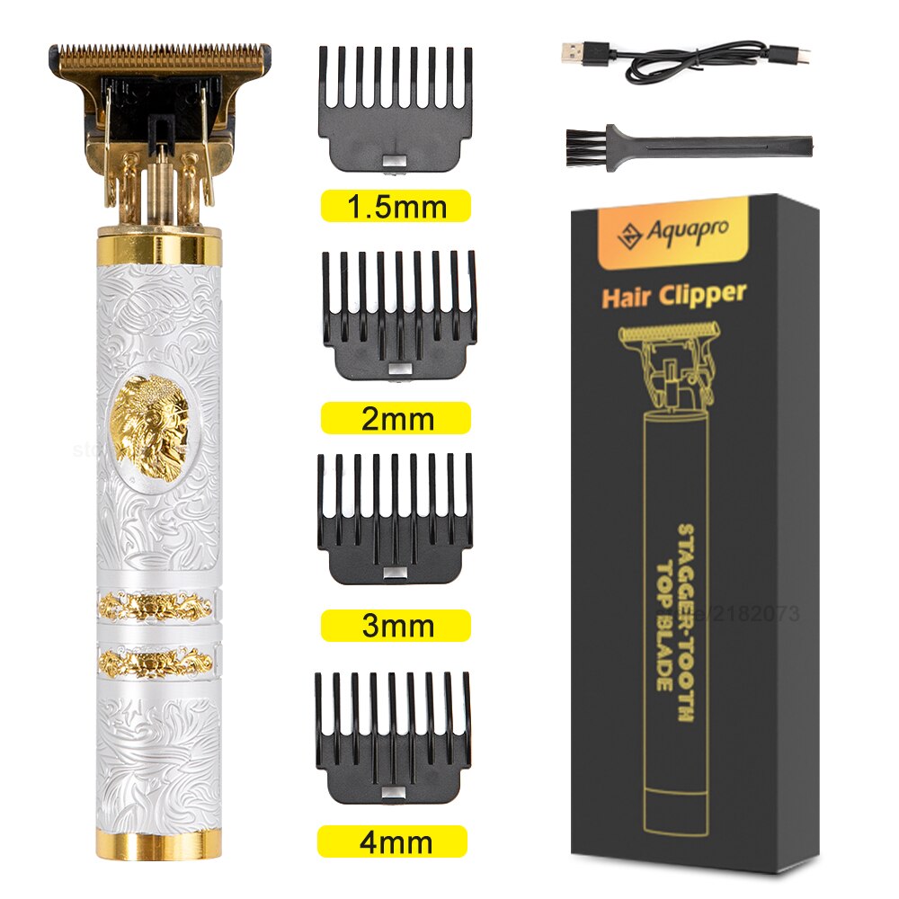 T9 Tondeuse Usb Haar Trimmer Oplaadbare Haar Snijmachine T-Outline Kapper Cordless Trimmer Baard Scheerapparaat Mannen Kapsel: White Indian