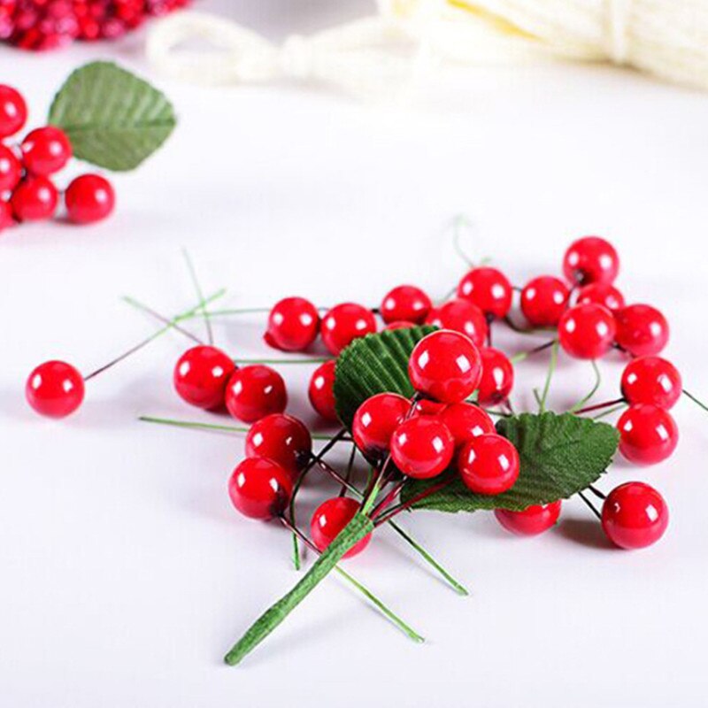 50 Uds. De frutas pequeñas rojas de espuma cereza baya golden fruit DIY decoración de árbol de Navidad 10MM/12MM