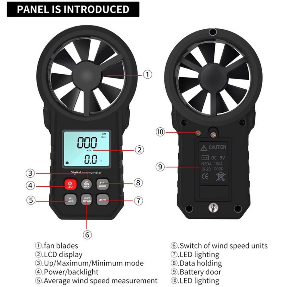Handheld Digital Anemometer Portable Wind Speed Meter Gauges Average Wind Speed Air Volume Measure Tools For Outdoors Fishing