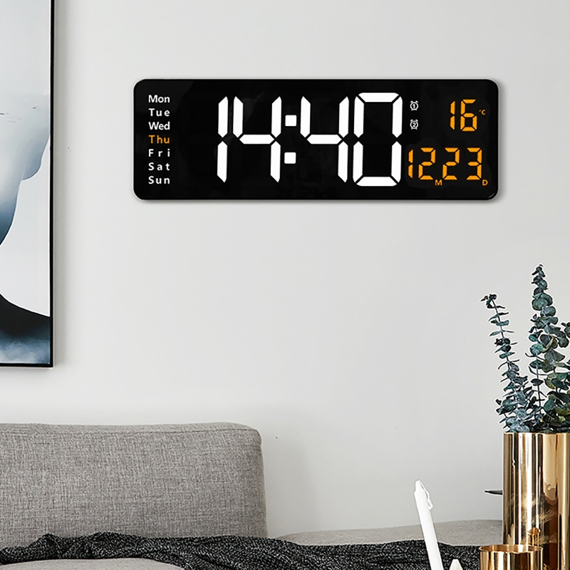 Electronic Wall Clock Temp Date Power Off Memory Table Clock Living Room Digital Clock Dual Alarms LED Clocks Remote Control