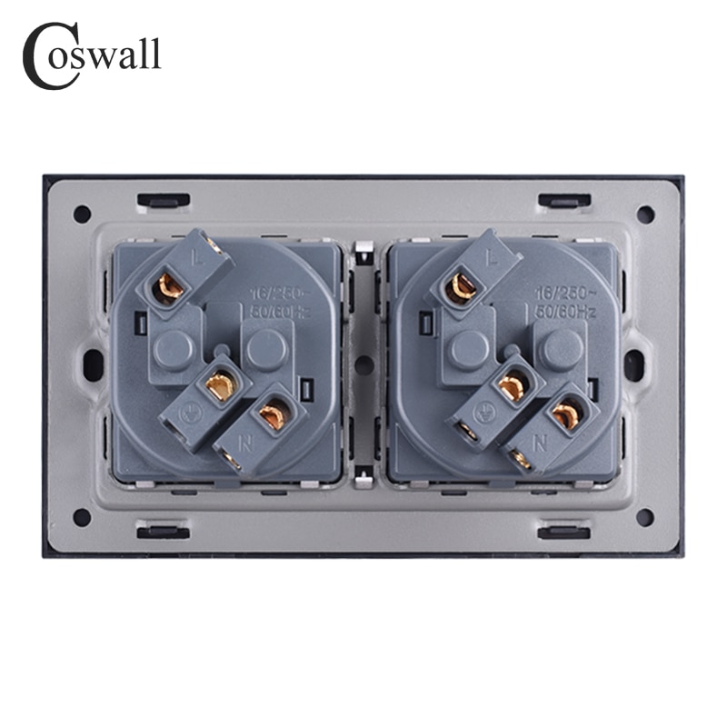 Coswall Eenvoudige Stijl Pc Panel Dubbele Franse Standaard Stopcontact Geaard Met Kinderen Beschermende Deur Wit Zwart Grijs Goud