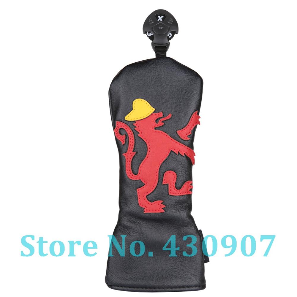 3 stuks zwart pu-leer met leeuwenprint voor golfclubs, driver, fairwayhout, golf  #1 #3 #5- houten headcover