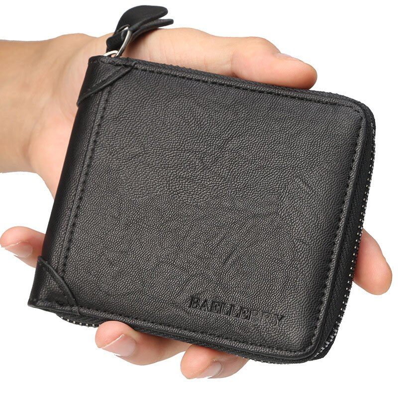 Casual Style Zipper Men Wallets Card Holder Small Wallet Male Synthetic Leather Man Purse Coin Purse Men's Carteira: Black