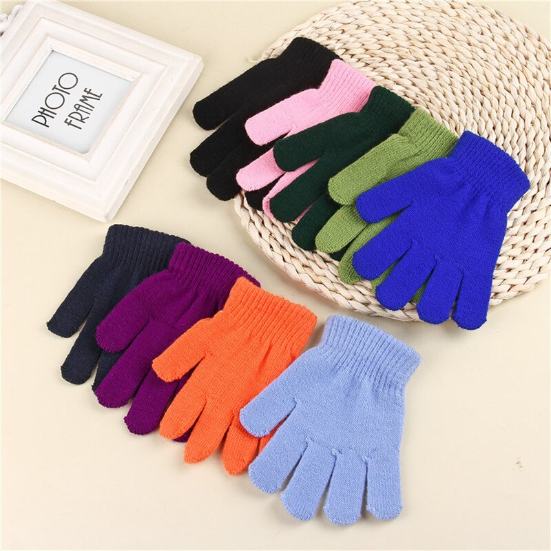 1 Paar Kinderen Winter Gebreide Handschoen Meisje Jongen Stretchy Gebreide Warm Volledige Vinger Handschoenen Kinderen Snoep Kleur Leuke Handschoenen