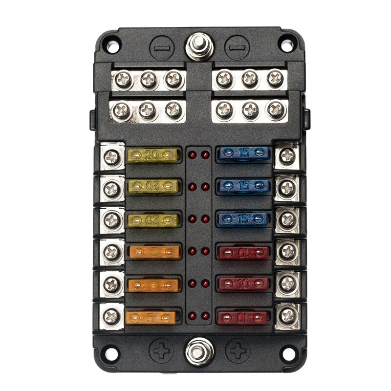 12-Way Blade Fuse Blok Met Led Lndicator, Fuse Box Holder Waterdicht Met Negatieve Circuit: Default Title