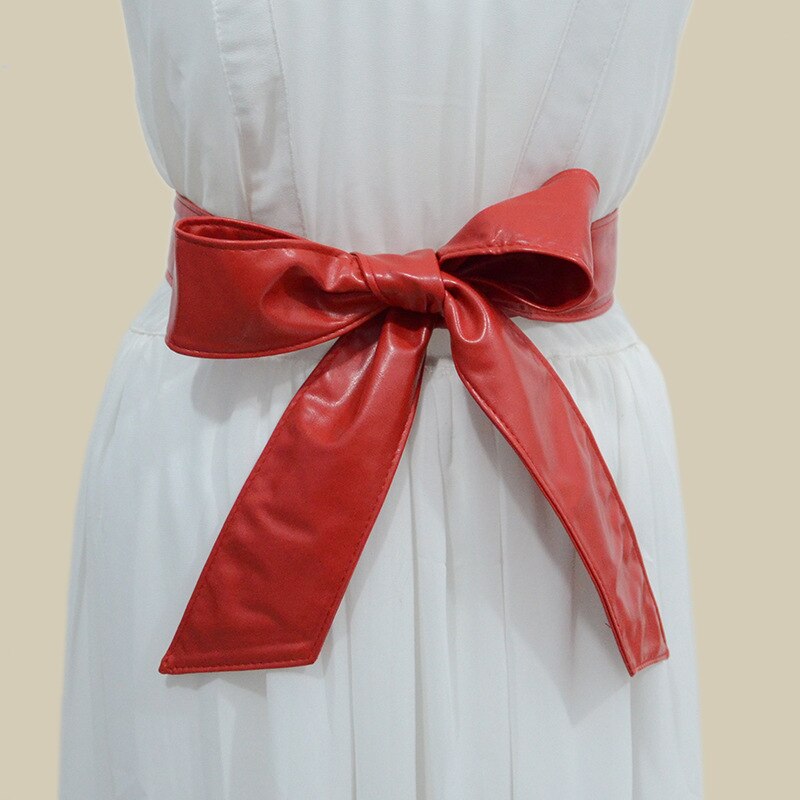 Ceinture en Pu avec nœud papillon pour femmes et hommes, large, Unique, noire, rouge, pour robe, de Jeans, , ,: Rouge