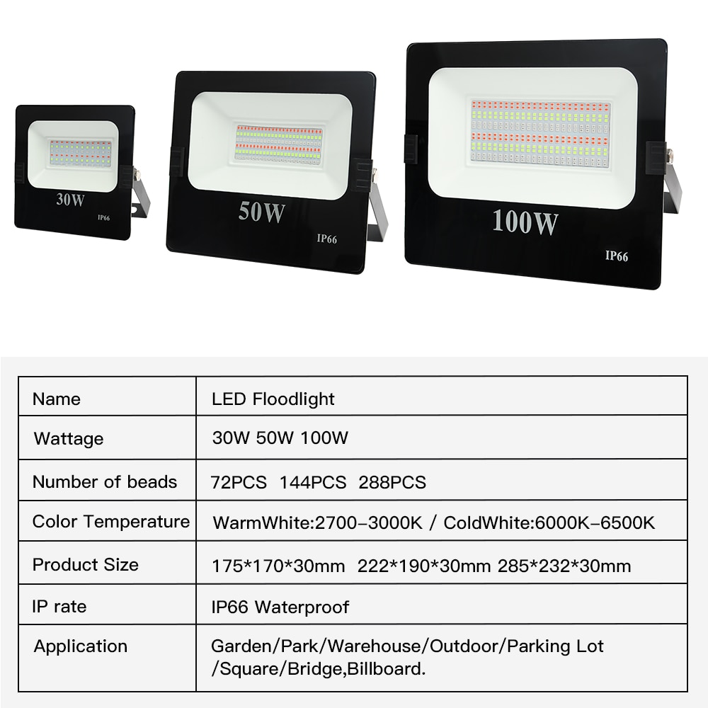 Led Spotlight Outdoor Lighting RGB Flood Light 30W 50W 100W Reflector Projector Lamp AC220V With Remote Controller For Building