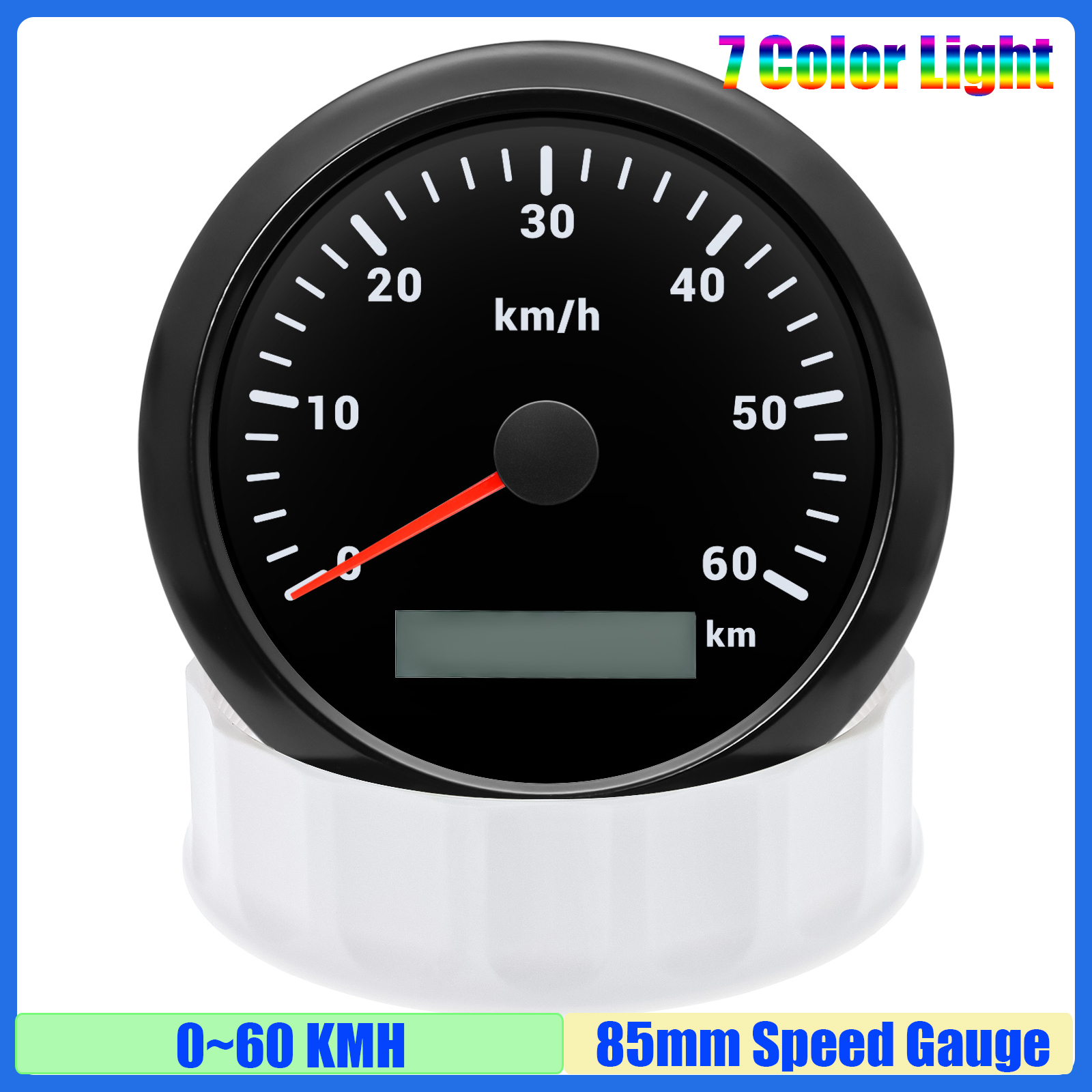 30 km/u ,60 km/u ,120 km/u ,200 km/u 85mm snelheidsmeter met 7 kleuren, analoge pulssignaal snelheidsmeter voor auto, boot, maritiem gebruik: Ivoor