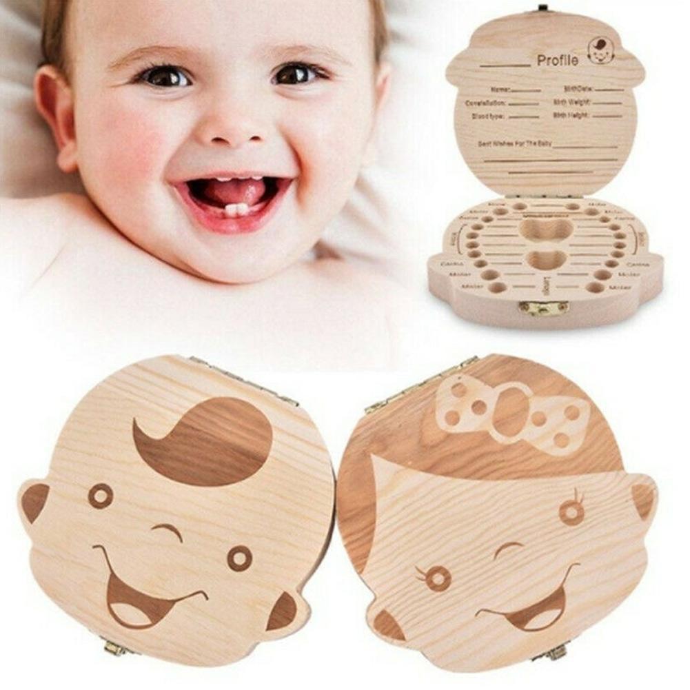 Baby Wood Tooth Box Organizer Melk Tanden Opslag Taal Tanden Besparen Umbilica Doos Engels Baby Tand Verzamelen