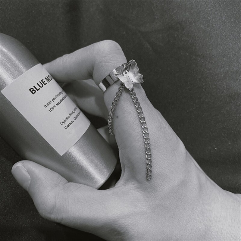 Hüfte-hüpfen-schmetterlings-kettenring-einstellen für Teenager-mädchen, verstellbarer Ring Ich bin Punk-stil, persönlichkeitsring, schmuck für frauen: Silber