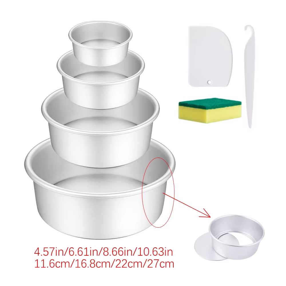 Molde de pastel redondo escalonado de 4/6/8/10/12 pulgadas, juego de moldes para pasteles de aleación de aluminio con fondo extraíble, molde antiadherente para hornear, herramientas de cocina: violet