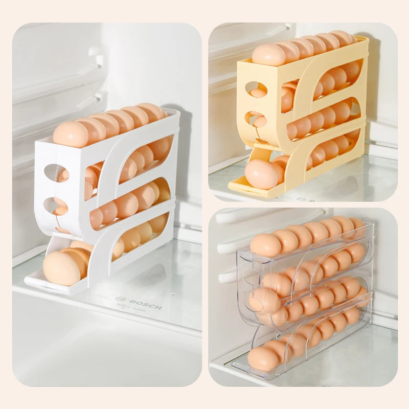 Caja de almacenamiento de huevos deslizante, puerta lateral para refrigerador, bandeja para huevos, lado del refrigerador, gran capacidad, ahorro de espacio para cocina, caja de almacenamiento de huevos