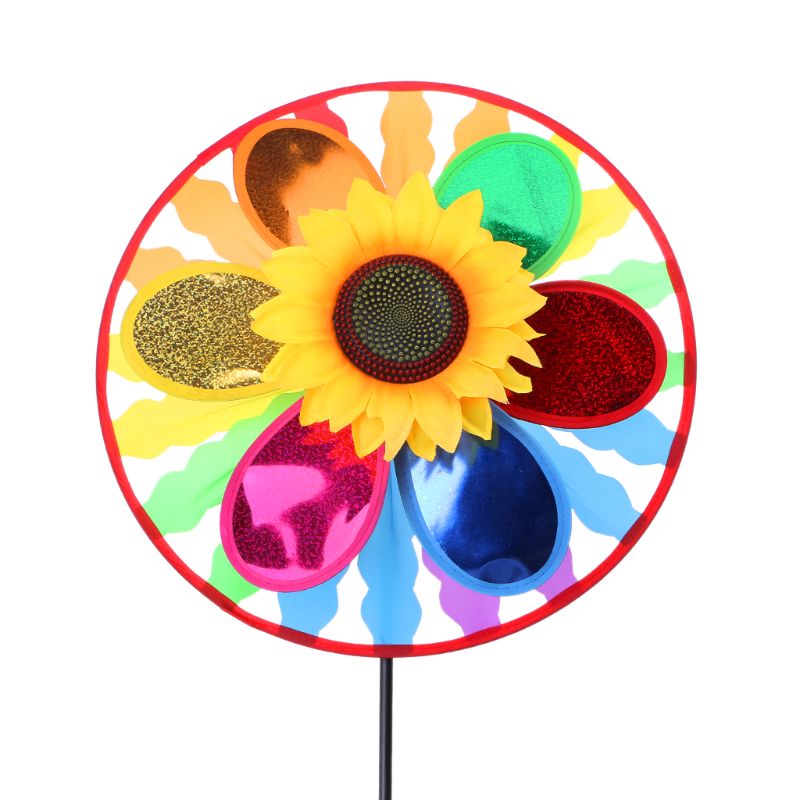 Kids Sunflower Windmill Wind Spinner Rainbow Whirligig Wheel Home Lawn Yard Decor