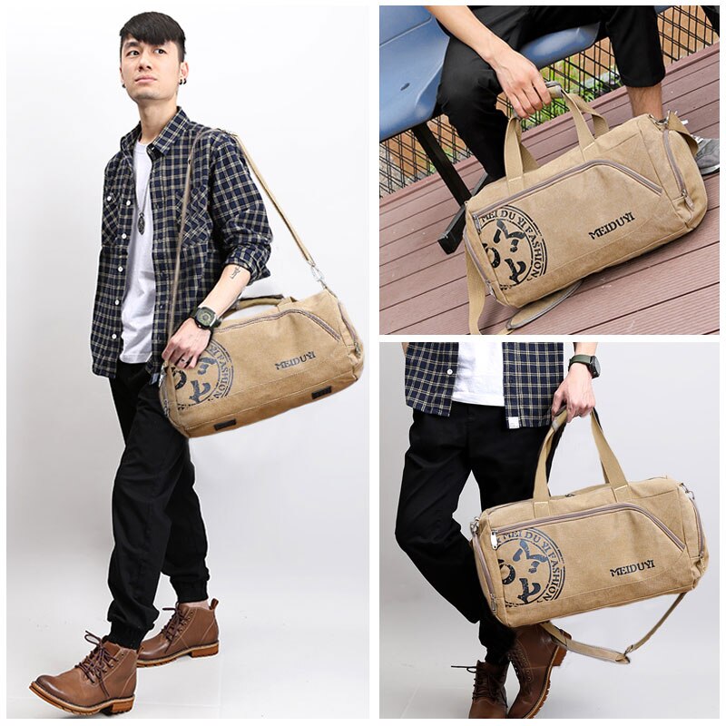 Scione Vintage Sports Travel Bags Men Canvas Luggage Hand Crossbody Bag Large Casual Durable Printing Shoulder Shoe Pack Storage