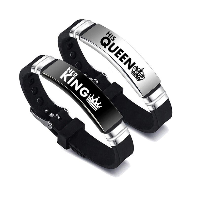 Bracelet couronne en acier inoxydable, 2 pièces/ensemble, en Silicone, pour Couple, unisexe, pour amoureux: BL7428BK2
