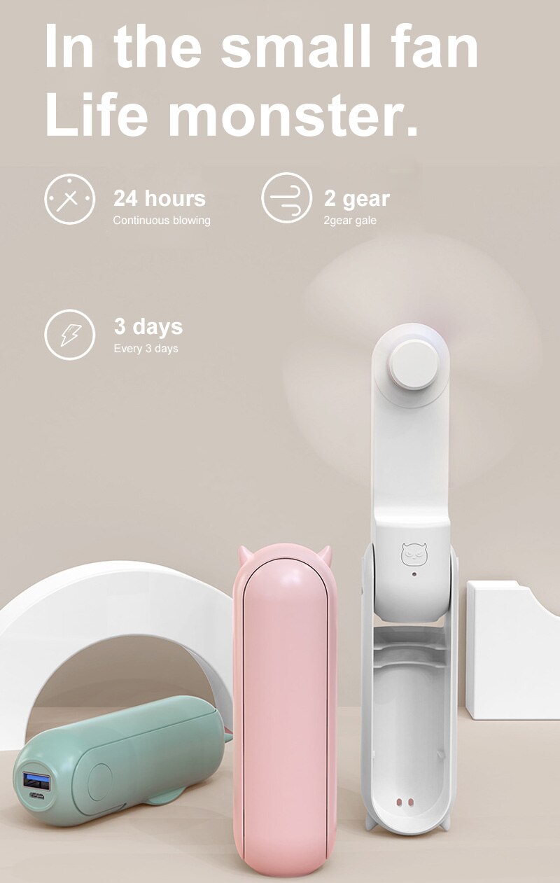 Mini Portable USB Small Fan Charging Hand Folding Handheld Office Student Small Fan Summer Heat Relief Accessories