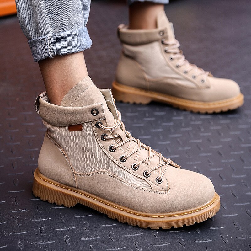 Mężczyźni buty jednolity kolor wygodne sznurowane mężczyźni Martin buty męskie buty wytrzymała podeszwa buty Casual buty w brytyjskim stylu obuwie: beige / 40