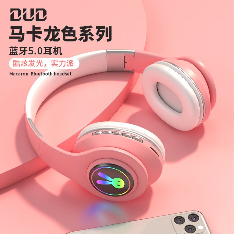 Stijl bluetooth headset headset draadloos lichtgevende koptelefoon studenten computer gaming headsets macarons bluetooth headset