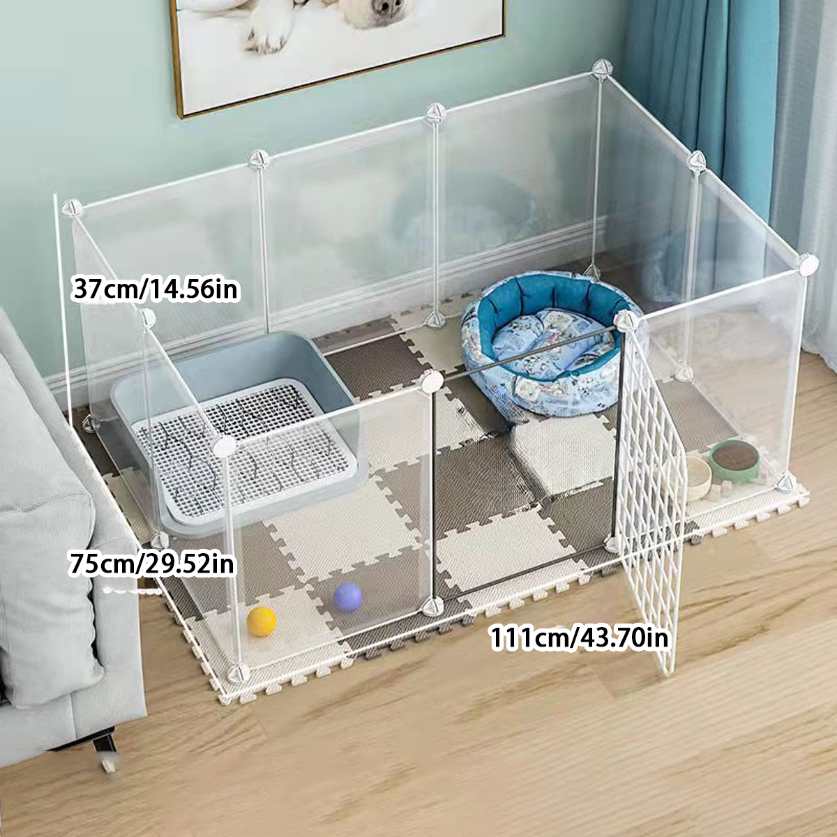 Dog Fence Indoor Household Small Size Dogs Fence Teddy Rabbit Pet Isolation Door Guardrail Cat Cage Anti-Jailbreak: Dark Khaki