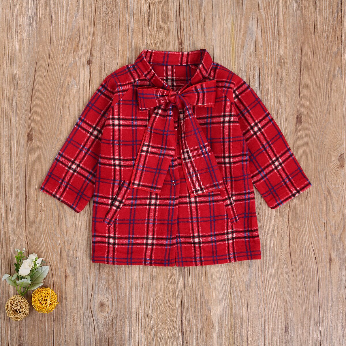 Red Plaid Girl Shirt Toddler Kids Child Blouse Xmas Casual Long Sleeve Top Button Pocket Children Stand Collar