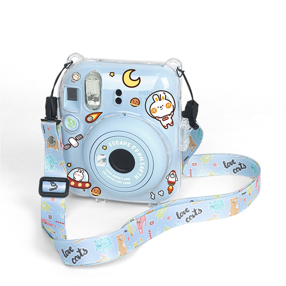 Funda transparente para cámara Fujifilm Instax Mini 12, funda protectora para bolsa de transporte con correa para el hombro, bolsa de almacenamiento de tres piezas