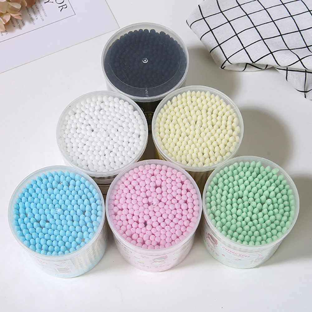 200Pcs Sharp Round Spiral Head Cotton Swabs 12 Colors women Makeup Cotton Buds Tip Nose Ears Cleaning Health Care Tools