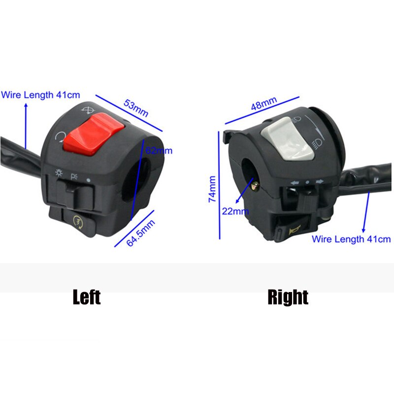 22mm Universal Motorcycle Switch Assembly Handlebar Left Right Control Switch Turn Signal Electric Fog Lamp Light Switches