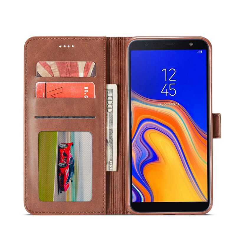 Voor samsung  j4 plus hoesje leren vintage telefoonhoesje op samsung galaxy  j4 hoesje flip portemonnee hoesje voor hoesje samsung  j4+  cover