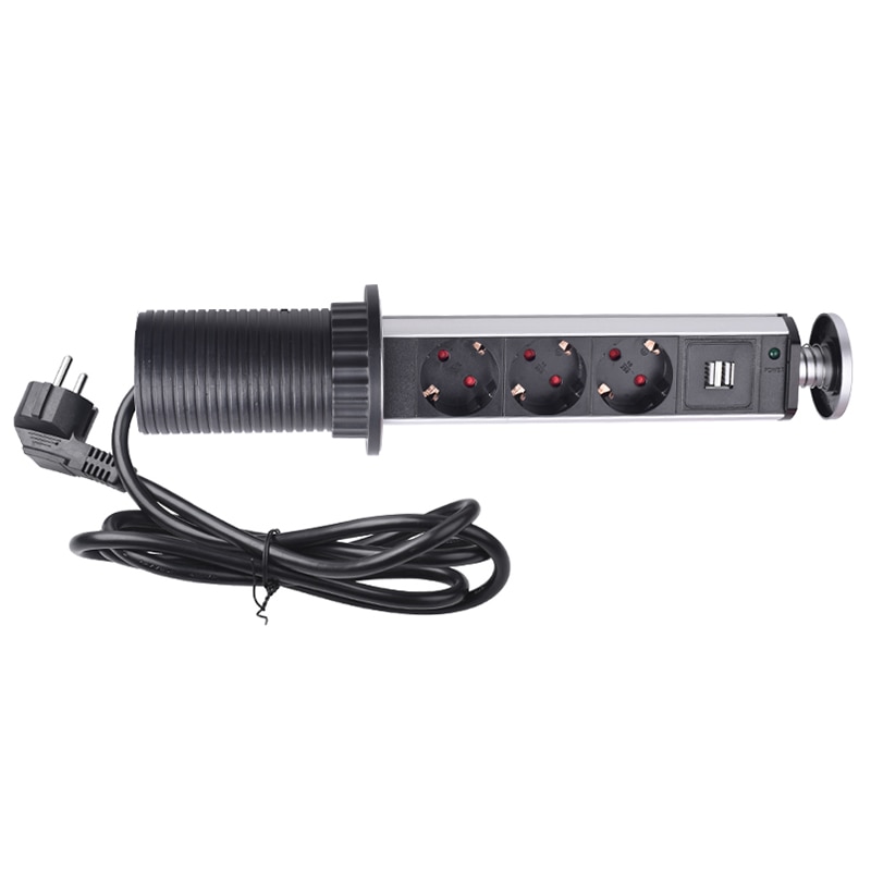 16A 3 Power Socket 2 Usb Charging Port Kitchen Table Desktop Sockets Retractable Countertops Worktop Eu Plug: Default Title