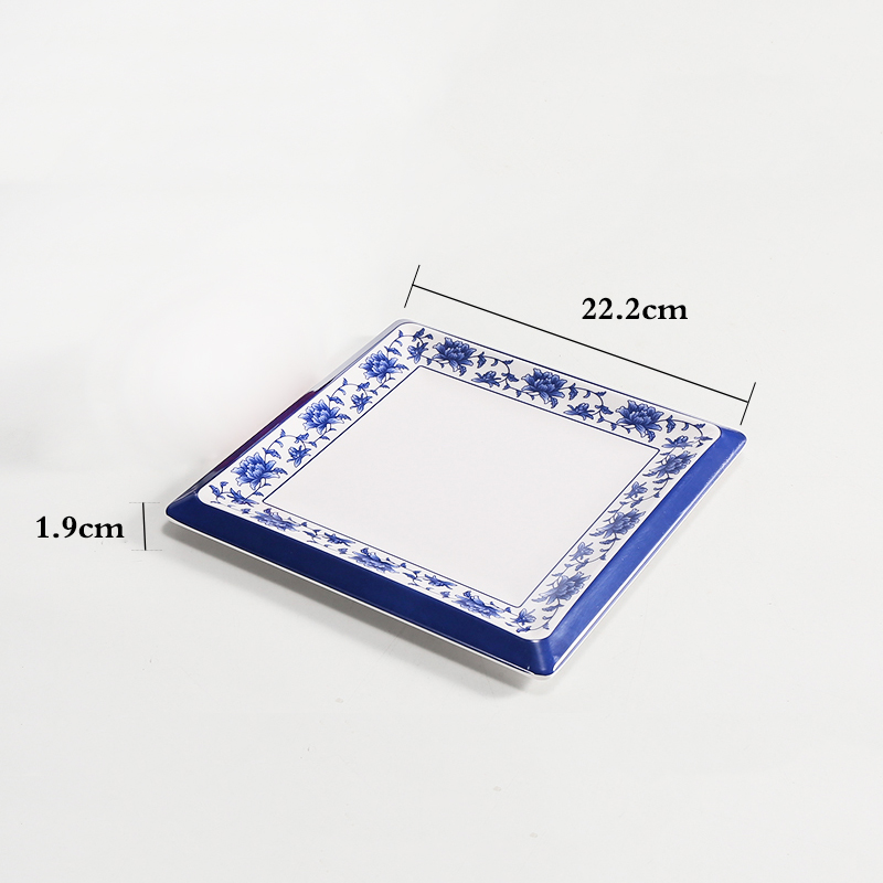 Food Grade Plastic Bone Plate Is Not Easy To Break Square Retro Classic Plate Restaurant Kitchen Dish: C