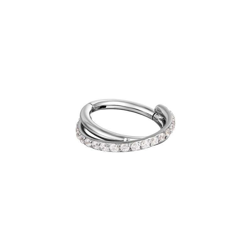 G23 titan piercing cz hoop höjdsegment ring clicker septum piercing näsringar tragus brosk helix läpp örhängen: Grå / Rodiumpläterad