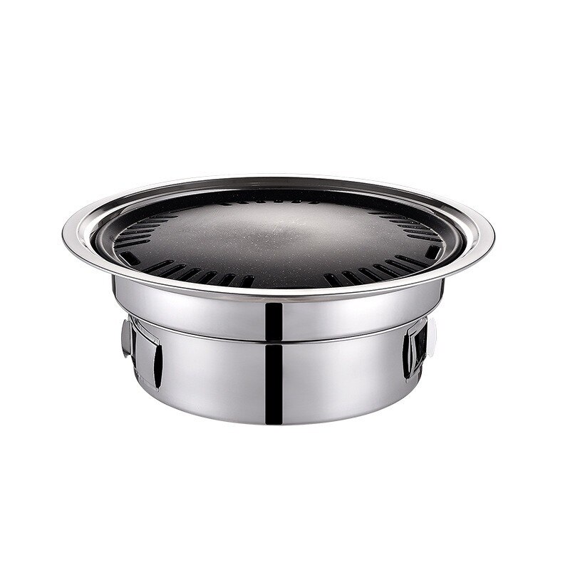 Stainless Steel Domestic Charcoal Barbecue Grill Commercial Round Non-stick Outdoor Camping Portable Charcoal Stove: Item A Large Size