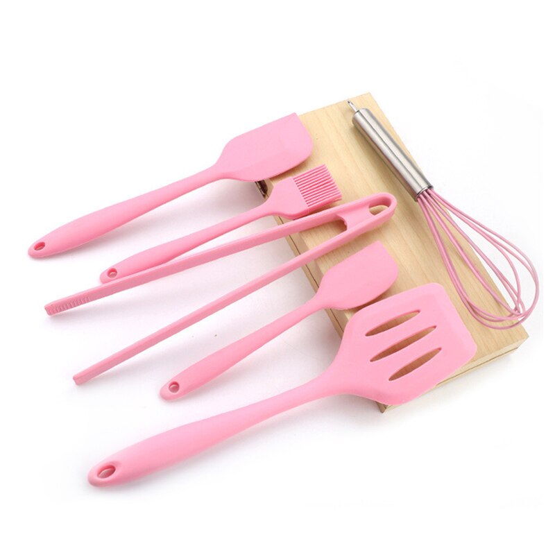 6 stks/set Roze Siliconen Koken Tool Sets Eiklopper Lepel Clip Spatel Olie Borstel Keukengerei Keukengerei Sets Accessoires