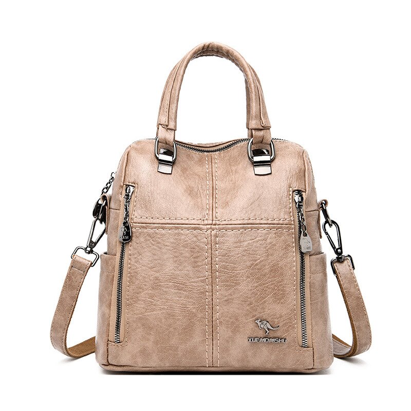 Mochila de cuero de para mujer, bandoleras multifunción de viaje, mochilas de escuela para niñas,: khaki