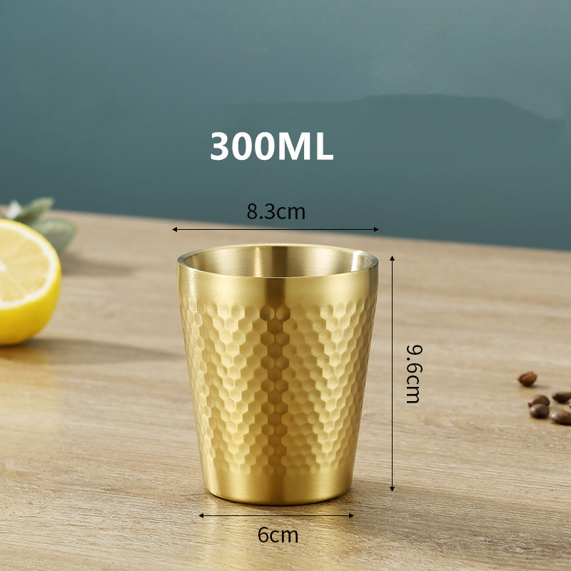 Insulation Anti-scalding Stainless Steel Cups Unbreakable Metal Drinking Beer Coffee Tea Cup Home Outdoor Activities BPA Free: Gold 300ML